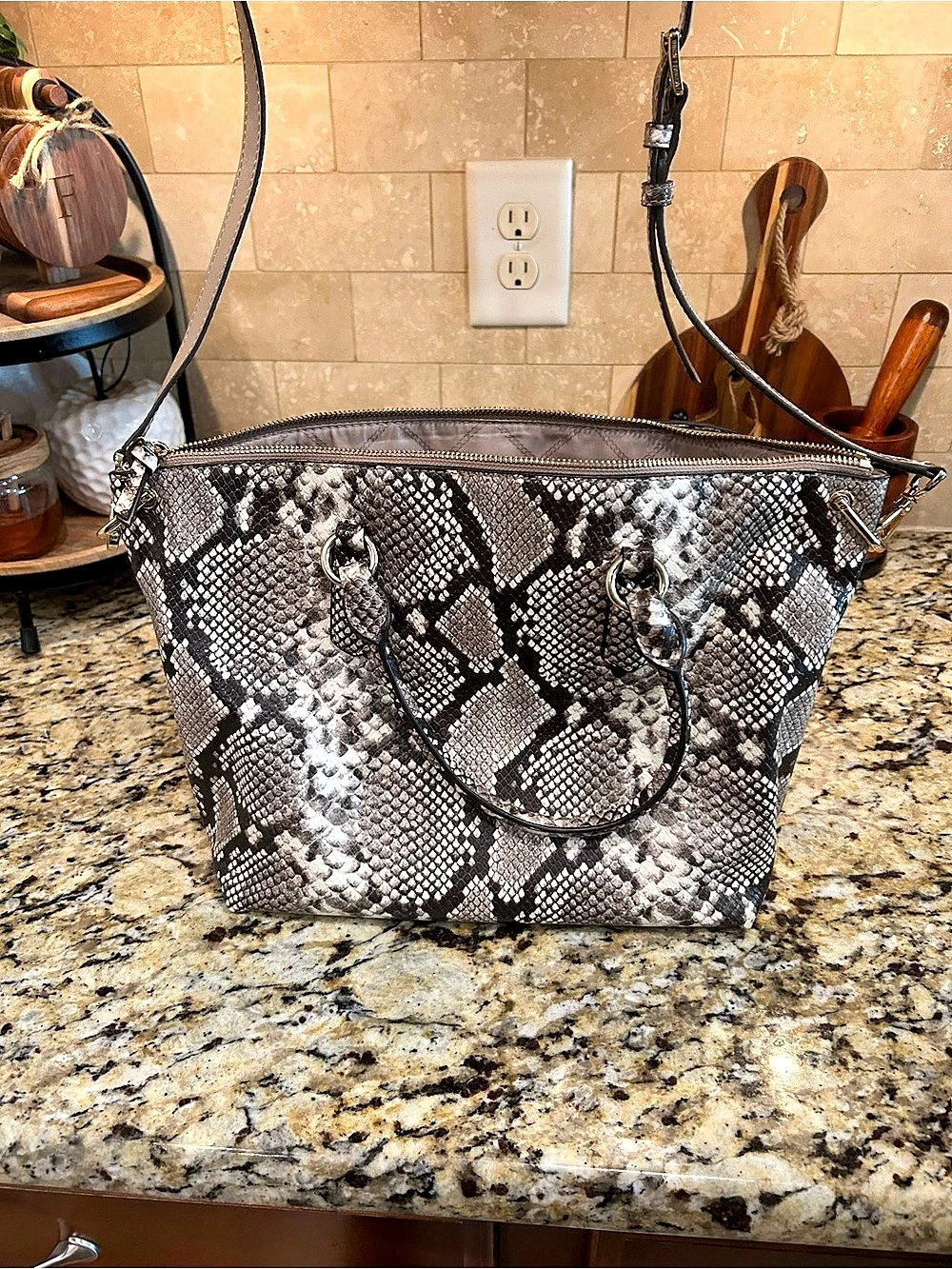 Michael Kors Gray Snakeskin Satchel Tote Shoulder Bag Leather Purse150